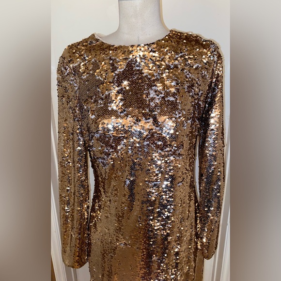 Gold Long Sleeve Dress - Picture 4 of 6